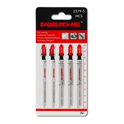 WERHE® Stichsägeblatt Holz 2379-5 – für Kurvenschnitt und präziseschnitt in laminatplatte und spanplatte – Holzsägeblätter für Stichsäge mit T Schaft Aufnahme – Zubehör Stichsäge